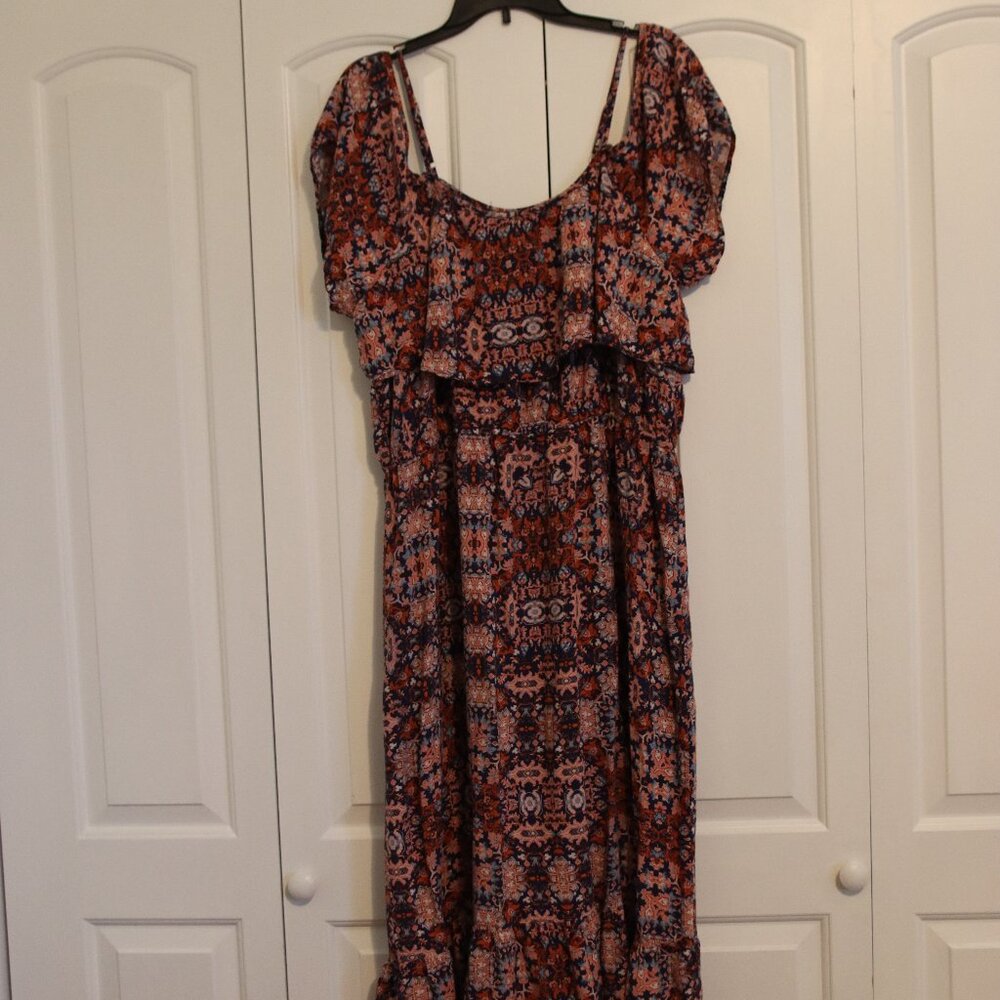 New Look Colorful Off Shoulder Maxi Dress Viscose Size 2X Boho, Casual, Beachy